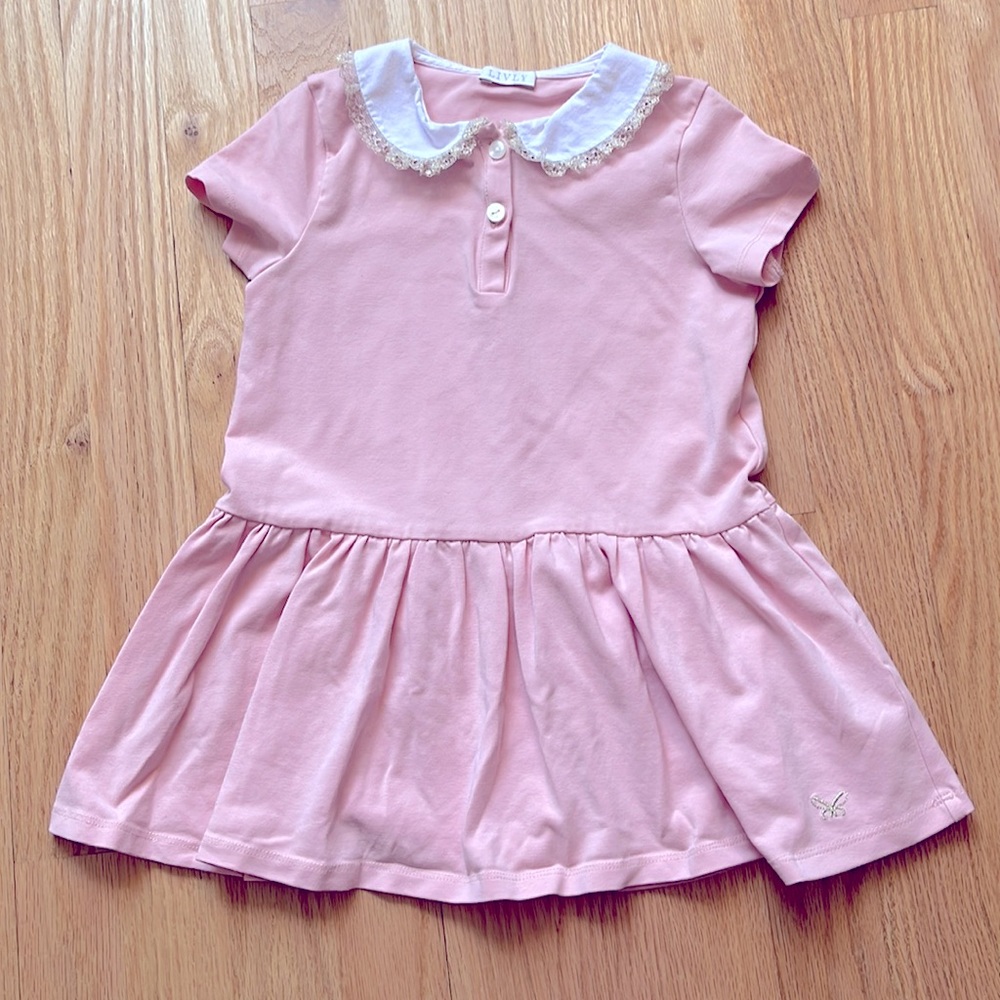 Livly pink and white Peter Pan collar with gold metallic lace. Casual or dressy.